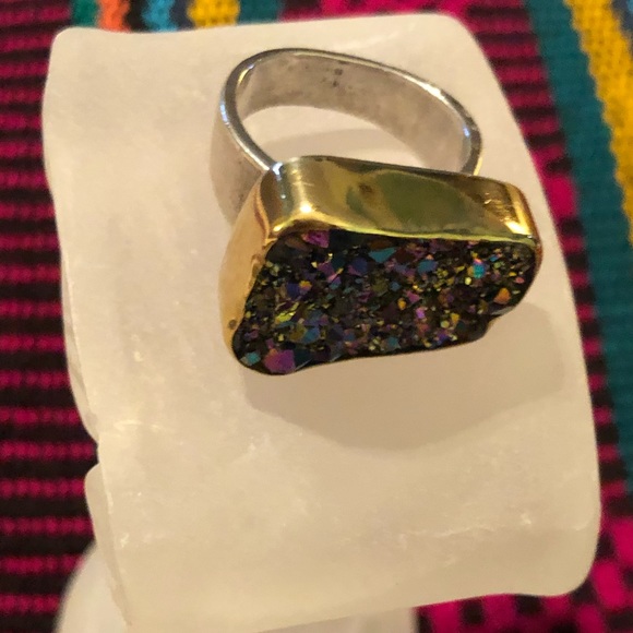 Jewel-toned Drusy Ring Sterling + 18K Yellow Gold - Picture 2 of 6